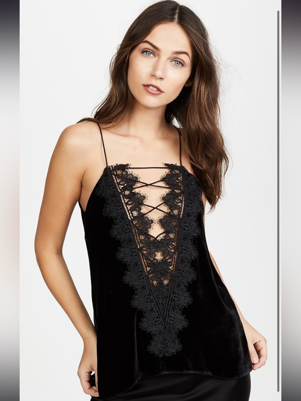 NWOT Cami NYC Black Velvet Slip with Lace Inset